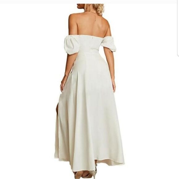 Summer Puff Sleeve Floral Split Maxi Dress White 2XL - Picture 7 of 13